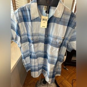 Lucky Brand blue plaid shirt XL mens new short sleeve button up